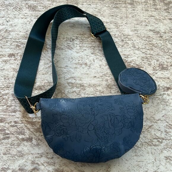 Blue Embossed Crossbody Bag with Crossbody strap vegan leather - Picture 9 of 11